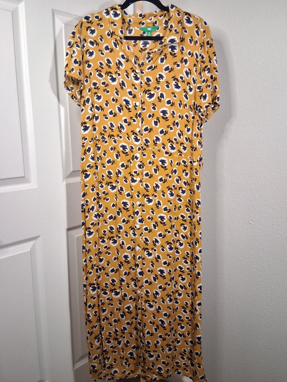 Dip Mustard Printed Button Down Dress Size 12